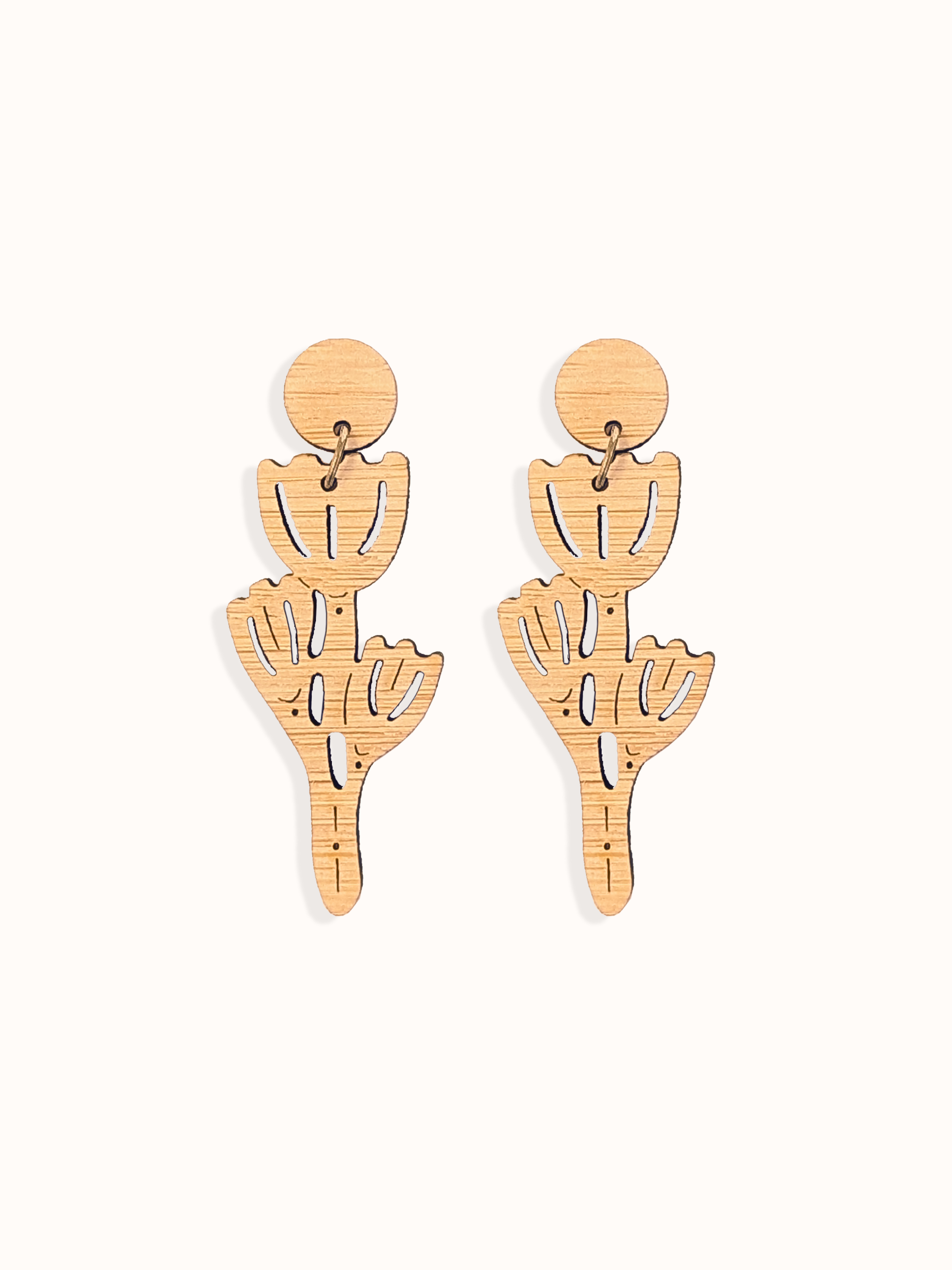Poppy Bamboo dangle earrings on white background