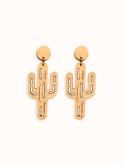 Cactus-shaped Bamboo earrings on a white background. Gift for desert lovers