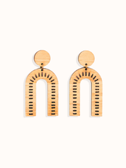 arch cut-out drop wooden earrings on a white background