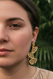 3 LEAVES GINKGO TREE DROP EARRINGS | KIKORA