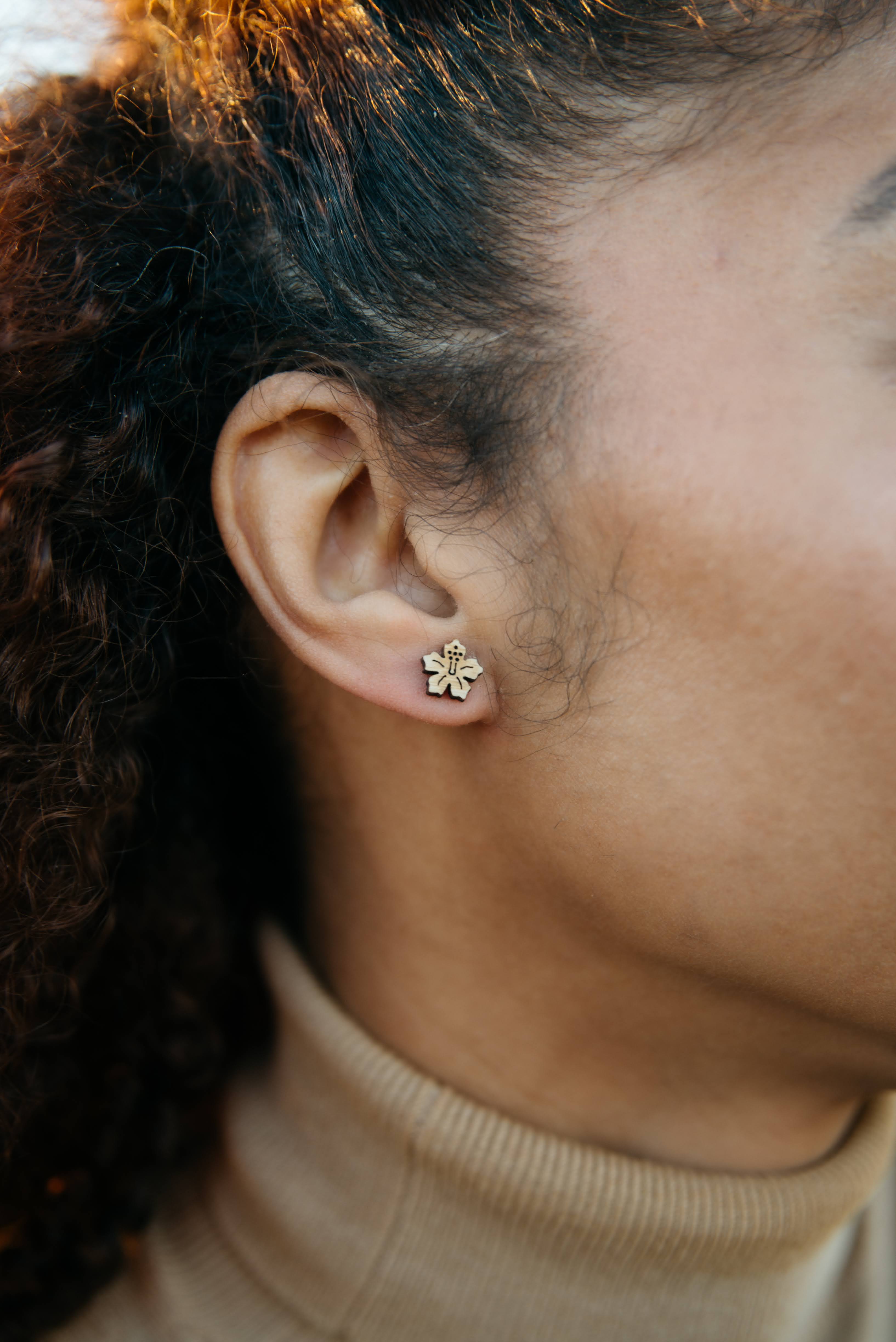 hibiscus bamboo earrings, eco friendly, hypoallergenic