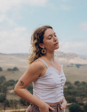 LARGE SUNFLOWER CUT-OUT DROP EARRINGS | LEANORE